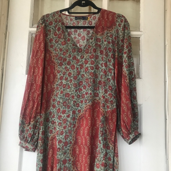 Polo Ralph Lauren Rust and blue Floral/Paisley Fall Patch Print Long Maxi Dress - Picture 2 of 5